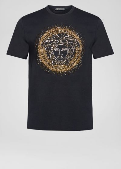 Versace Embellished Medusa Logo T Shirt μπλουζακια ανδρικα μαυρα | AQZHVGZ
