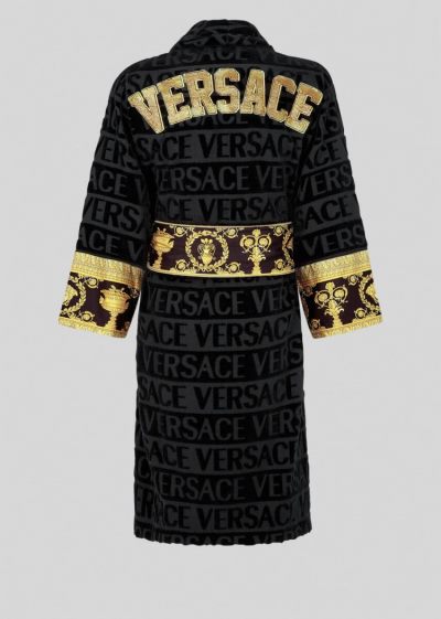 Versace Embroidered Logo Baroque Bathrobe Μπουρνούζια ανδρικα μαυρα | GBIIZIZ