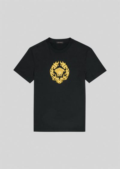 Versace Embroidered Medusa Crest Motif T Shirt μπλουζακια ανδρικα μαυρα | A6176VO