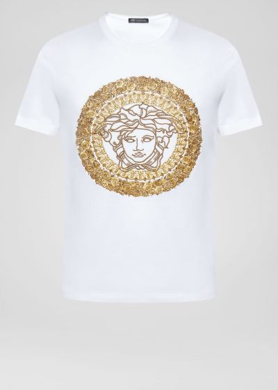Versace Embroidered Medusa T Shirt μπλουζακια ανδρικα ασπρα | FOXMO9X