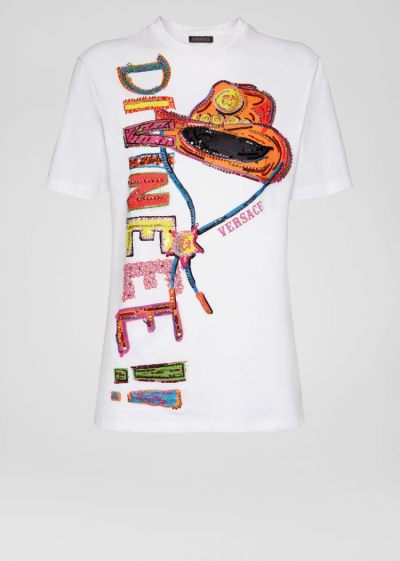 Versace Embroidered Western Motif T Shirt μπλουζακια γυναικεια ασπρα | K43WWE8