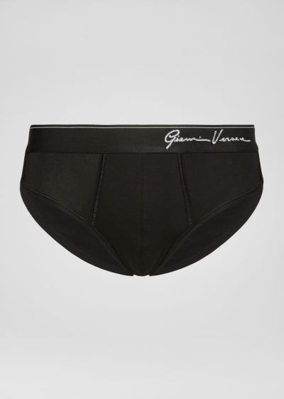 Versace GV Signature Border Briefs εσωρουχα ανδρικα μαυρα | 7WHUX4V