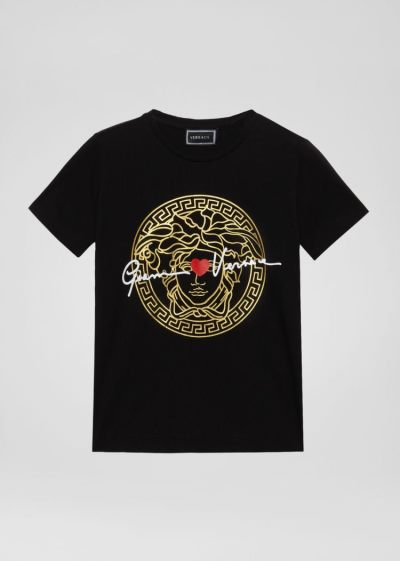 Versace GV Signature Medusa T Shirt μπλουζακια παιδικα μαυρα | YL3V87C