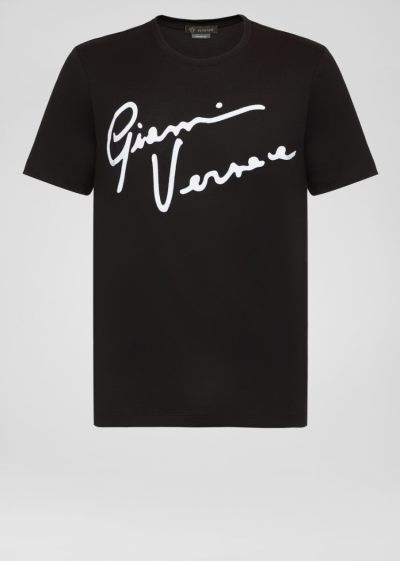 Versace GV Signature T Shirt μπλουζακια ανδρικα μαυρα | TQMI7J1