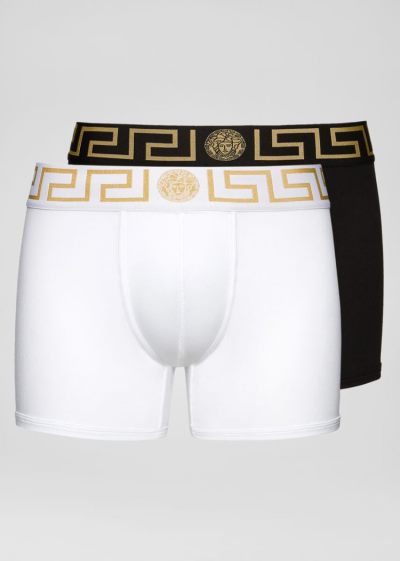 Versace Greca Border Boxers Bi-Pack εσωρουχα ανδρικα μαυρα ασπρα | K8ONMTY