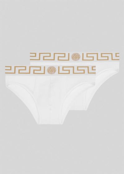 Versace Greca Border Briefs Bi-Pack εσωρουχα ανδρικα ασπρα | JA4HVRM
