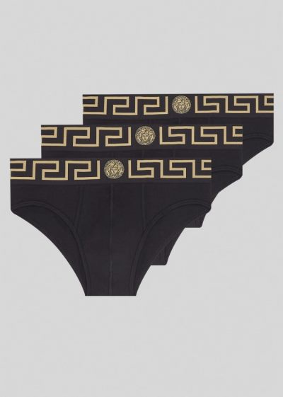 Versace Greca Border Briefs Tripac εσωρουχα ανδρικα μαυρα | 2M76T16