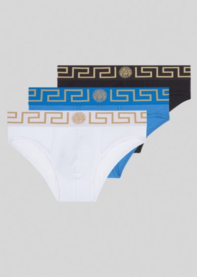 Versace Greca Border Briefs Tripac εσωρουχα ανδρικα μπλε | H9W89B9