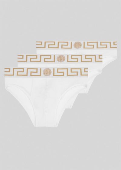 Versace Greca Border Briefs Tripac εσωρουχα ανδρικα ασπρα | TJBM2UX