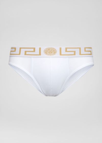 Versace Greca Border Briefs εσωρουχα ανδρικα ασπρα | PQ5LRTH