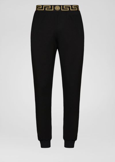 Versace Greca Border Gym Trousers παντελόνι ανδρικα μαυρα | F5EFNJO