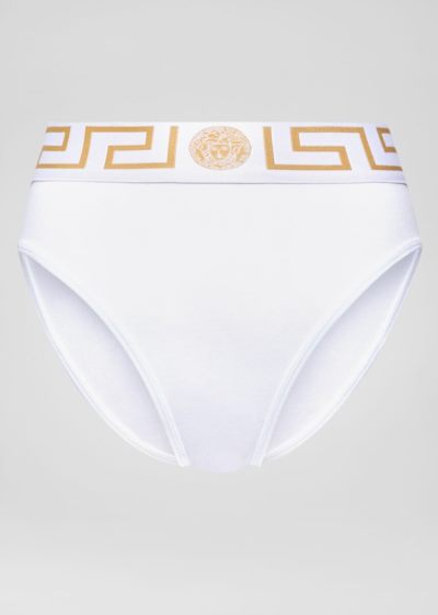 Versace Greca Border High Leg Briefs εσωρουχα γυναικεια ασπρα | 6L2JXYC