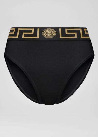 Versace Greca Border High Leg Briefs εσωρουχα γυναικεια μαυρα | FTQN7OZ