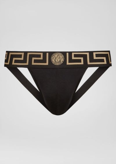 Versace Greca Border Jock λουρακια εσωρουχα ανδρικα μαυρα | KOLGQBV