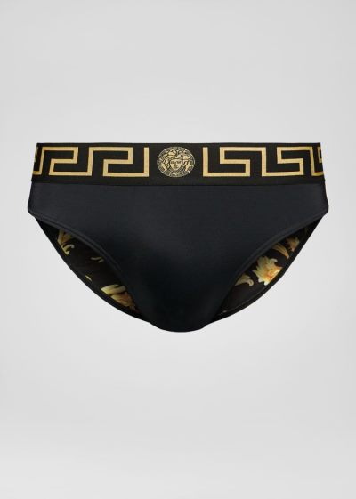 Versace Greca Border Swim Briefs μαγιό ανδρικα μαυρα | G2D2CS2