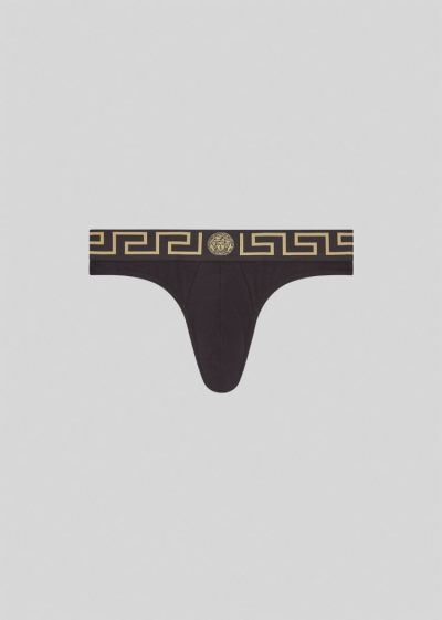 Versace Greca Border Thongs εσωρουχα ανδρικα μαυρα | CTNSSVX