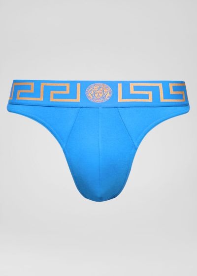 Versace Greca Border Thongs εσωρουχα ανδρικα μπλε | K6C84I0