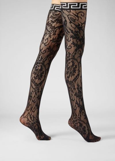 Versace Greca Border Tights εσωρουχα γυναικεια μαυρα | VVE70I1
