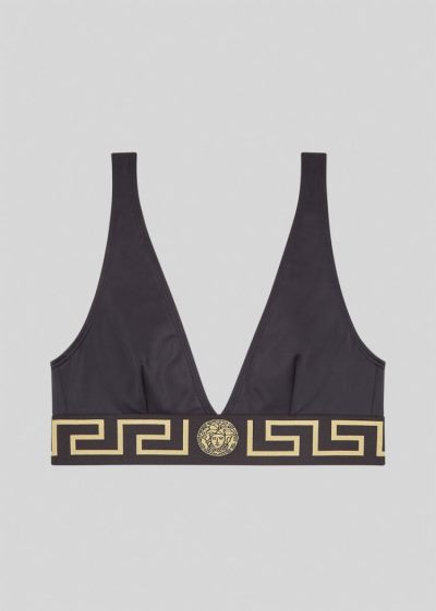 Versace Greca Border Triangle Μπικίνι Top μαγιό γυναικεια μαυρα | UST2SHS