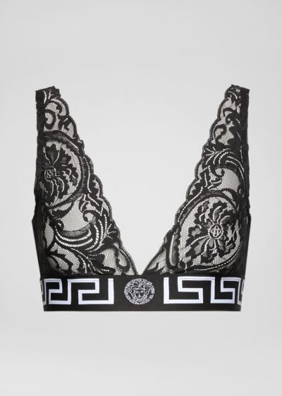 Versace Greca Border δαντελα Bralette εσωρουχα γυναικεια μαυρα | 8ZMOM6S