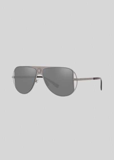 Versace Grey Grecamania Pilot γυαλια ηλιου ανδρικα μεταλλικός γκρι | GXF4JVT