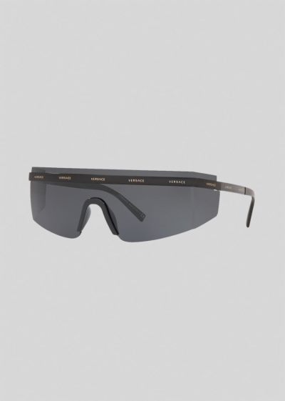Versace Grey Logomania Visor γυαλια ηλιου ανδρικα μαυρα | CMR3DQK