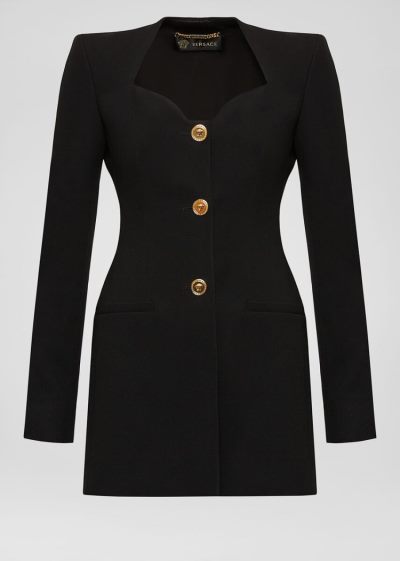 Versace Heritage Neckline Satin Blazer Μπλέιζερ γυναικεια μαυρα | 5KO3F8I