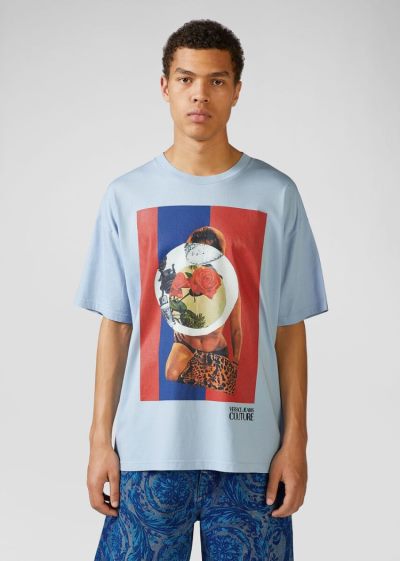 Versace Jeans Couture Collage Capsule CollectionT Shirt μπλουζακια Jeans Couture μπλε | RVAC2QN