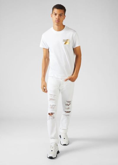 Versace Jeans Couture Distressed Jeans τζιν παντελονι Jeans Couture ασπρα | G6AEDWR