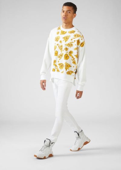 Versace Jeans Couture Embroidered Logo Jeans τζιν παντελονι Jeans Couture ασπρα | 2SRIYQB