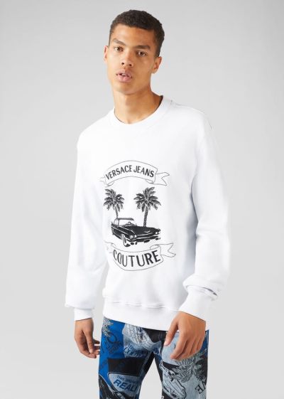 Versace Jeans Couture Embroidered Logo Sweatshirt Φούτερ Jeans Couture ασπρα | T27DMT4