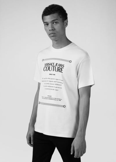 Versace Jeans Couture Etichetta Label βαμβακερα T Shirt μπλουζακια Jeans Couture ασπρα | P5RB5CI