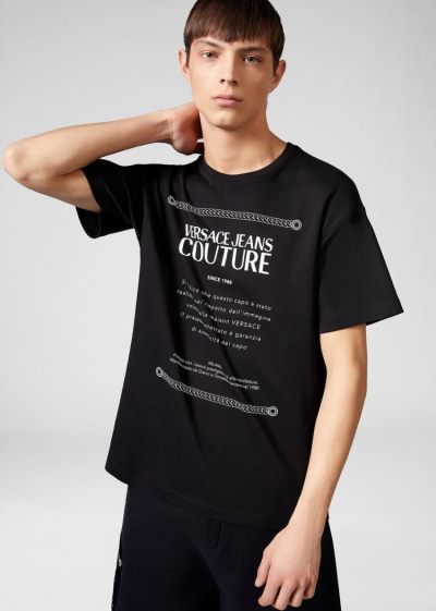 Versace Jeans Couture Etichetta Label βαμβακερα T Shirt μπλουζακια Jeans Couture μαυρα | X2DLC2D