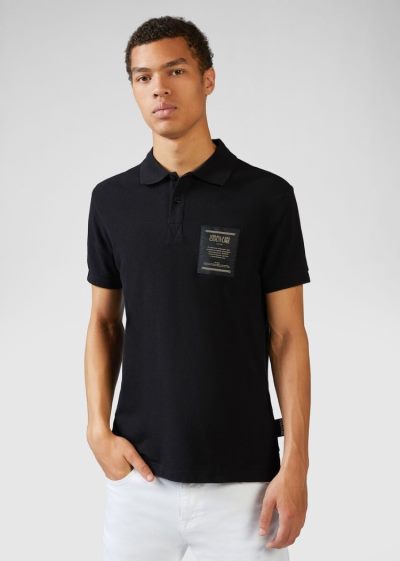 Versace Jeans Couture Etichetta Patch Polo Shirt μπλουζακια πολο Jeans Couture μαυρα | MDG0LI7