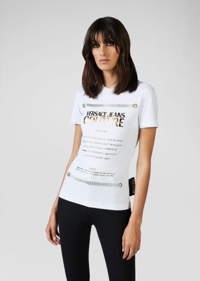 Versace Jeans Couture Etichetta Print T Shirt μπλουζακια Jeans Couture ασπρα | 6E4ST7R