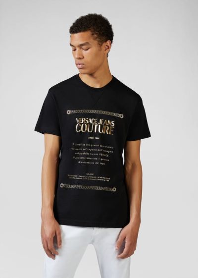 Versace Jeans Couture Etichetta Print T Shirt μπλουζακια Jeans Couture μαυρα | YVUG944