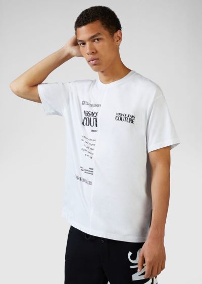 Versace Jeans Couture Etichetta Print T Shirt μπλουζακια Jeans Couture ασπρα | ZW47ICC
