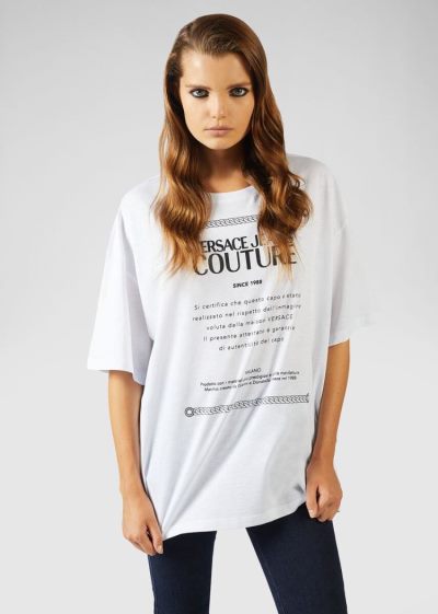 Versace Jeans Couture Etichetta detail βαμβακερα T Shirt μπλουζακια Jeans Couture ασπρα | QJSEWBB