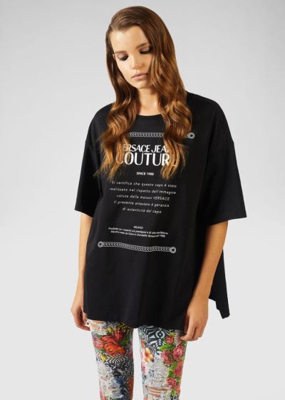 Versace Jeans Couture Etichetta detail βαμβακερα T Shirt μπλουζακια Jeans Couture μαυρα | QXCLD19