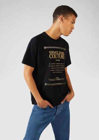 Versace Jeans Couture Etichetta detail βαμβακερα T Shirt μπλουζακια Jeans Couture μαυρα | SV4BKJI