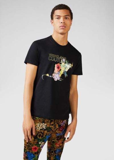 Versace Jeans Couture Floral Logo T Shirt μπλουζακια Jeans Couture μαυρα | 3NRT09E