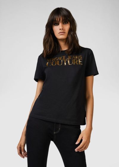 Versace Jeans Couture Gold Logo βαμβακερα T Shirt μπλουζακια Jeans Couture μαυρα | B7RZU6B