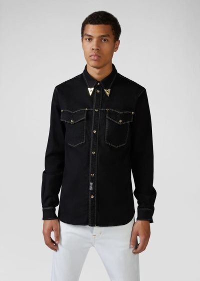 Versace Jeans Couture Heritage Collar Tip Shirt πουκαμισα Jeans Couture μαυρα | IPIAN3G