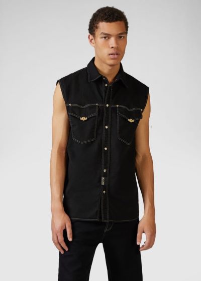 Versace Jeans Couture Heritage Gold Flaps Denim Shirt πουκαμισα Jeans Couture μαυρα | 7KGLYT6
