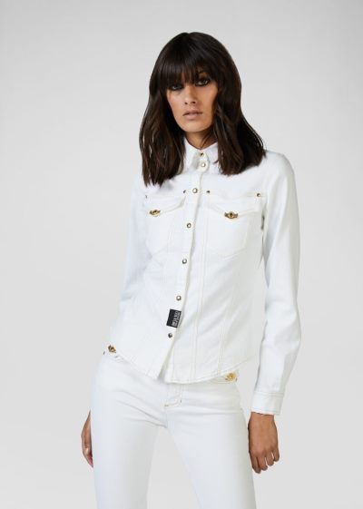 Versace Jeans Couture Heritage Gold Flaps Denim Shirt πουκαμισα Jeans Couture ασπρα | FOTM0ZN