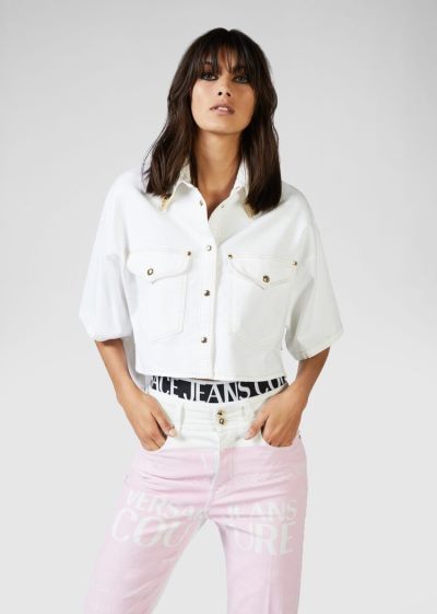Versace Jeans Couture Heritage Gold Flaps Denim Shirt πουκαμισα Jeans Couture ασπρα | HUNOZOD