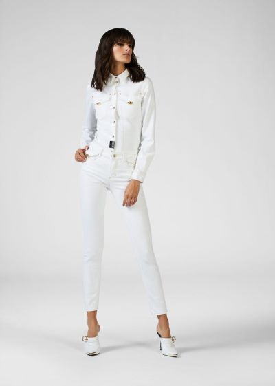 Versace Jeans Couture Heritage Gold Metal Hardware Skinny Jeans τζιν παντελονι Jeans Couture ασπρα | 2PK1NIY