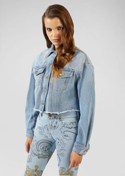 Versace Jeans Couture Heritage Gold Metal Tips Denim Jacket μπουφαν Jeans Couture μπλε | X90W839