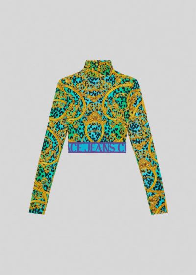 Versace Jeans Couture Leo Chain Print Crop Top Αριστος Jeans Couture πρασινο | EH7DFXJ
