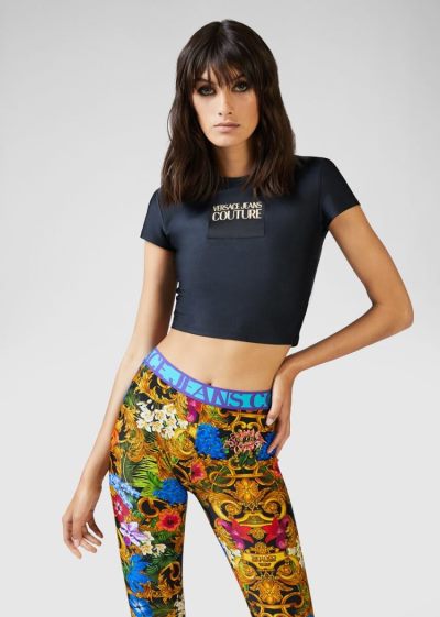 Versace Jeans Couture Logo Cropped T Shirt μπλουζακια Jeans Couture μαυρα | NF0J96J